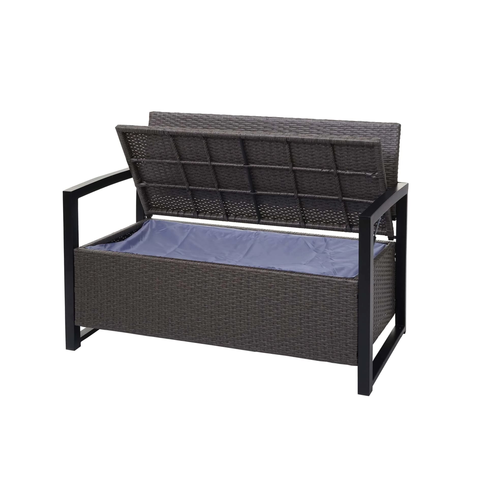 MCW Poly-Rattan 2er Sitzbank grau mit Staufach und grünen Kissen - Bild 2