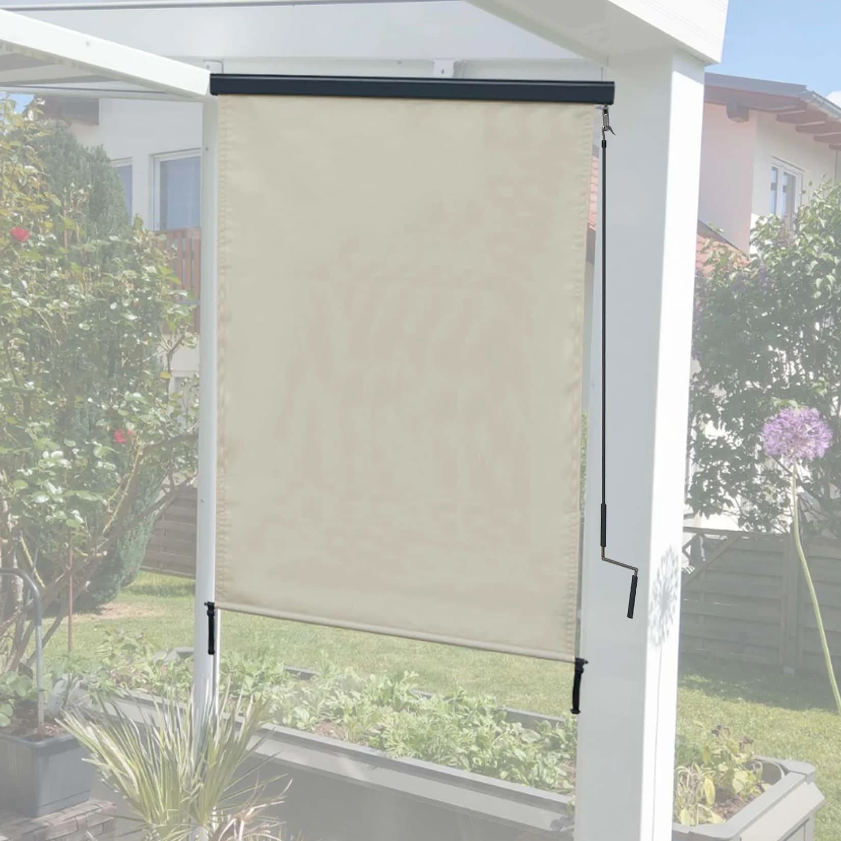 Vertikalmarkise MCW-F42 Sichtschutz Außenrollo Creme-Beige