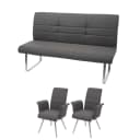 MCW Set 2x Esszimmerstuhl + Sitzbank Grau-Braun Stoff Edelstahl Bild 2