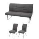 MCW Set 2x Esszimmerstuhl + Sitzbank Grau-Braun Stoff/Edelstahl Bild 2