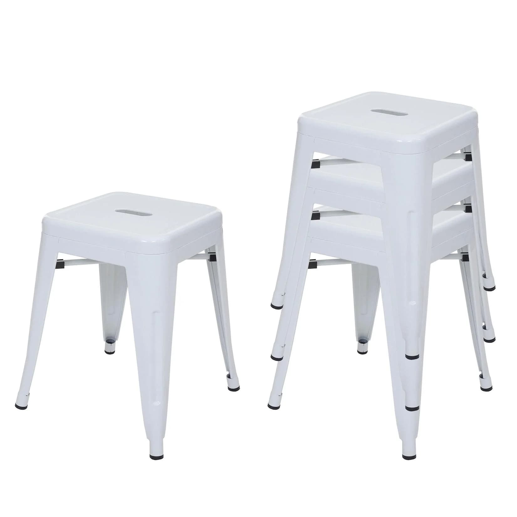 MCW 4er-Set Hocker Weiß Metall Industriedesign Stapelbar