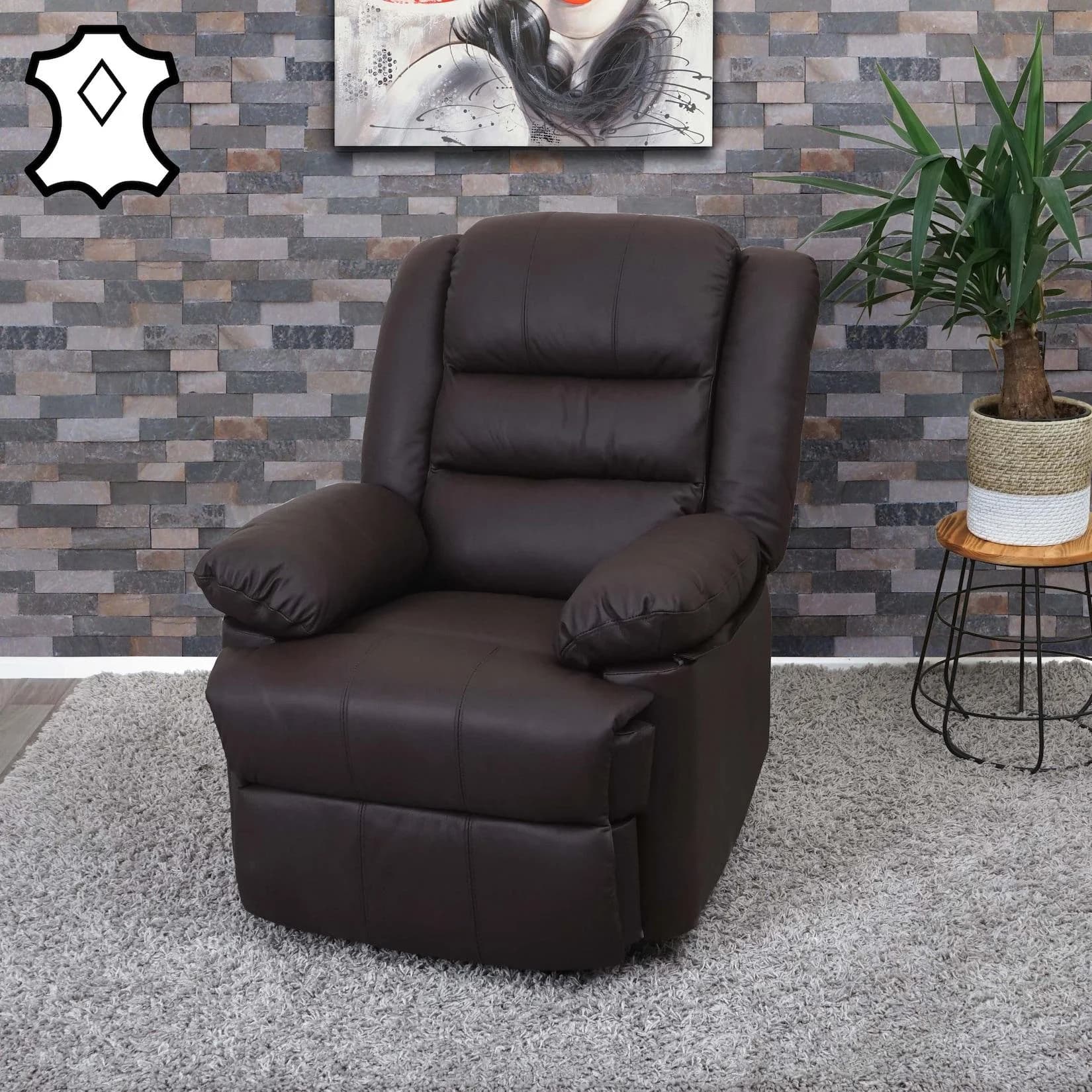 Fernsehsessel MCW-G15 Relaxsessel Liege Sessel Leder Kunstleder Braun