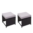 MCW 2er-Set Poly-Rattan Hocker Schwarz mit hellgrauen Kissen Bild 1