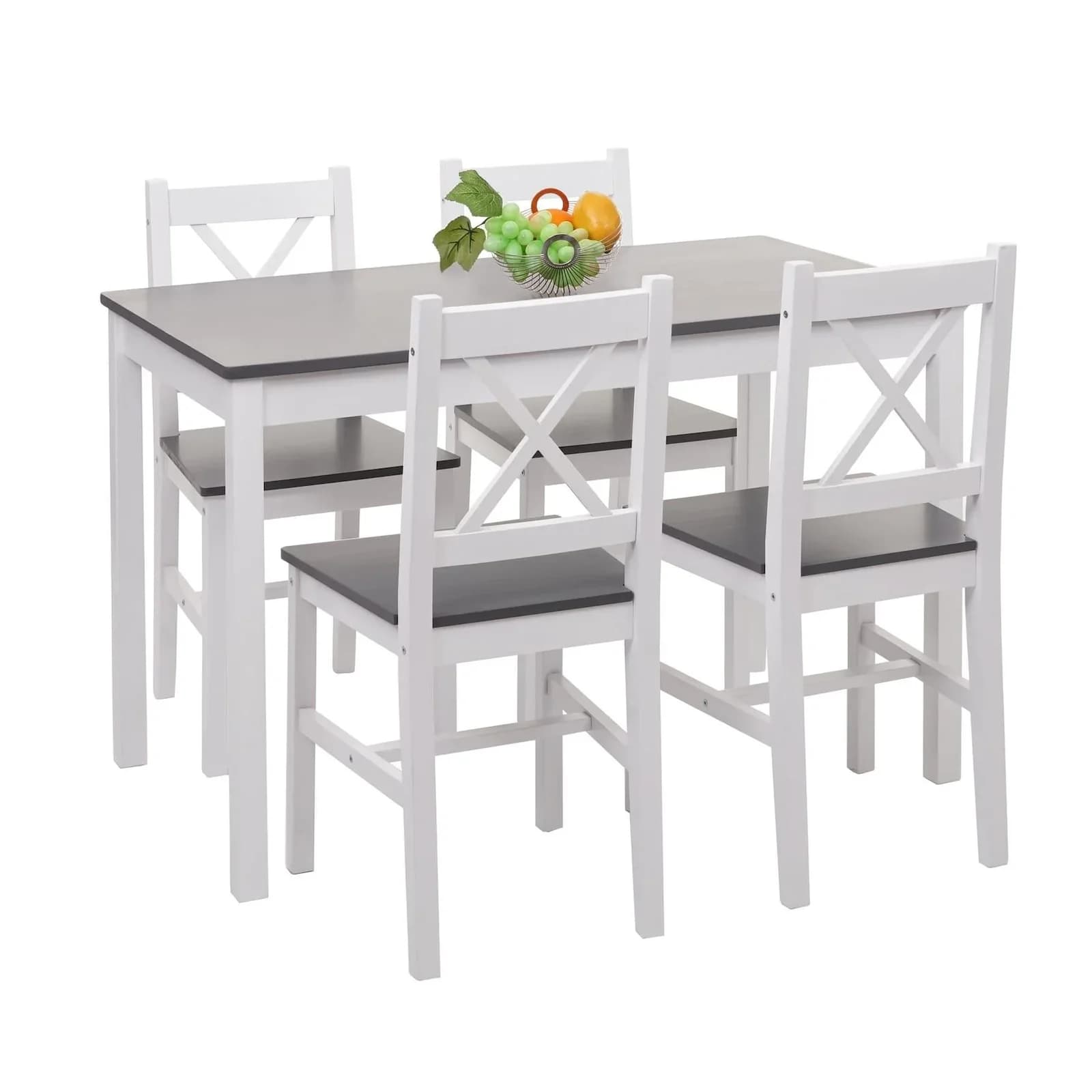 MCW Esszimmer-Set 5-tlg. Landhausstil Massivholz Weiß-Grau