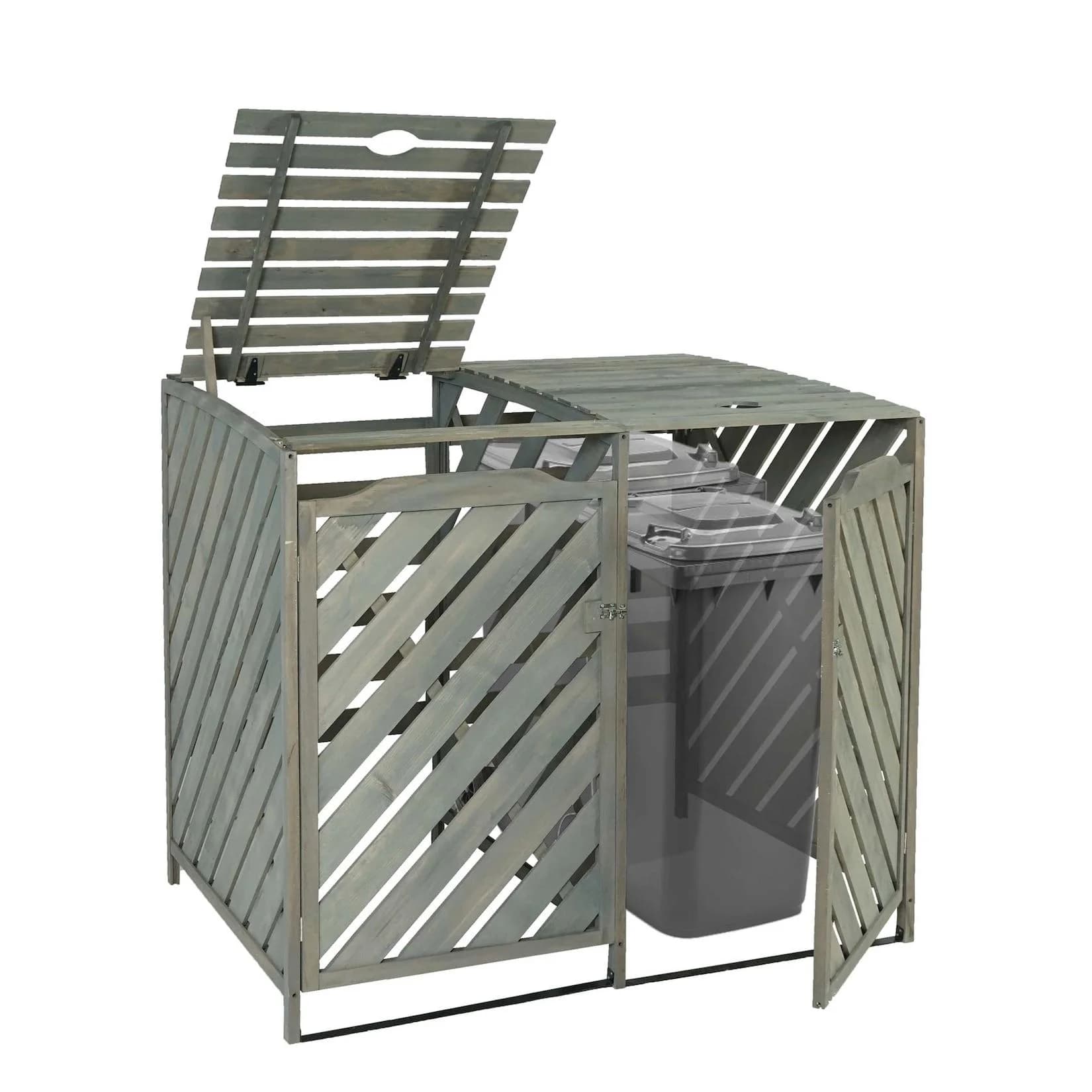 MCW XL Mülltonnenbox Grau Holz 2er-/4er-Verkleidung