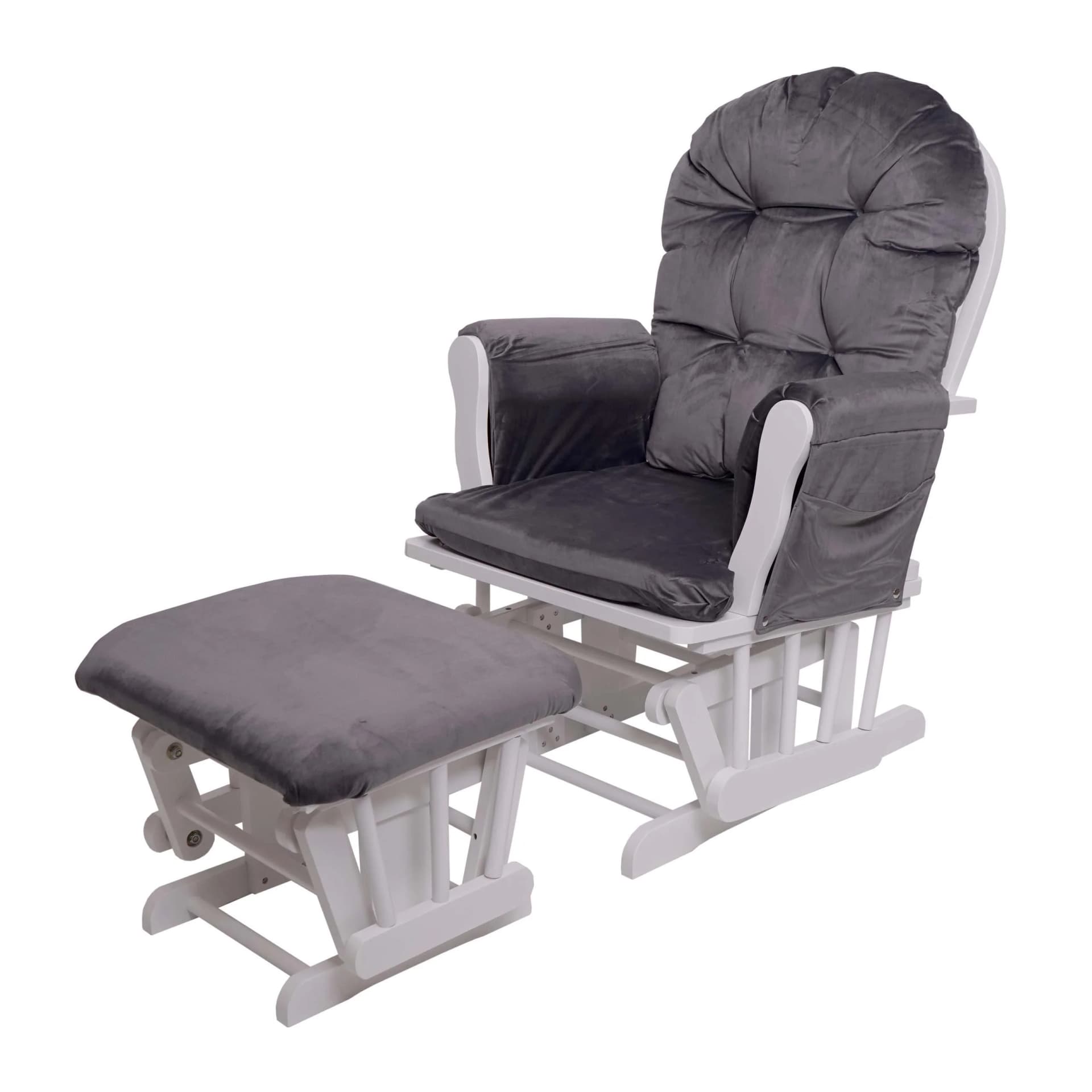 Relaxsessel MCW-C76 Schaukelstuhl mit Hocker Samt Grau Weiß - Bild 2