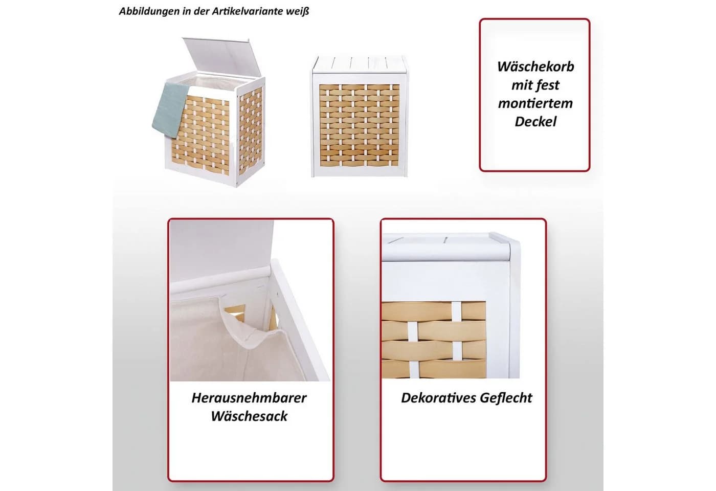 Wäschekorb MCW-G37 Weiß Massivholz Shabby-Look - Bild 5