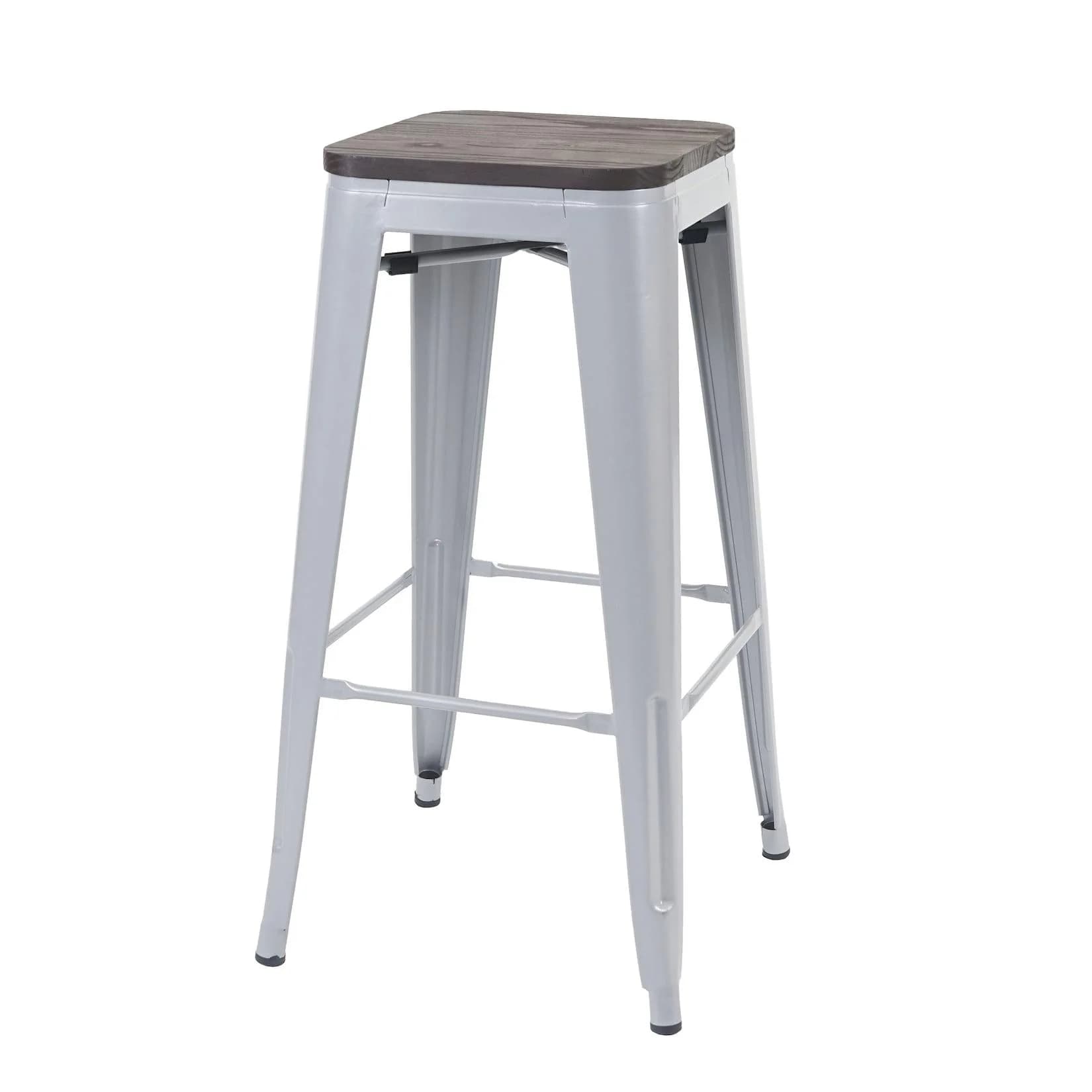 MCW Barhocker MCW-A73 Grau Metall Holz-Sitzfläche Stapelbar Industriedesign