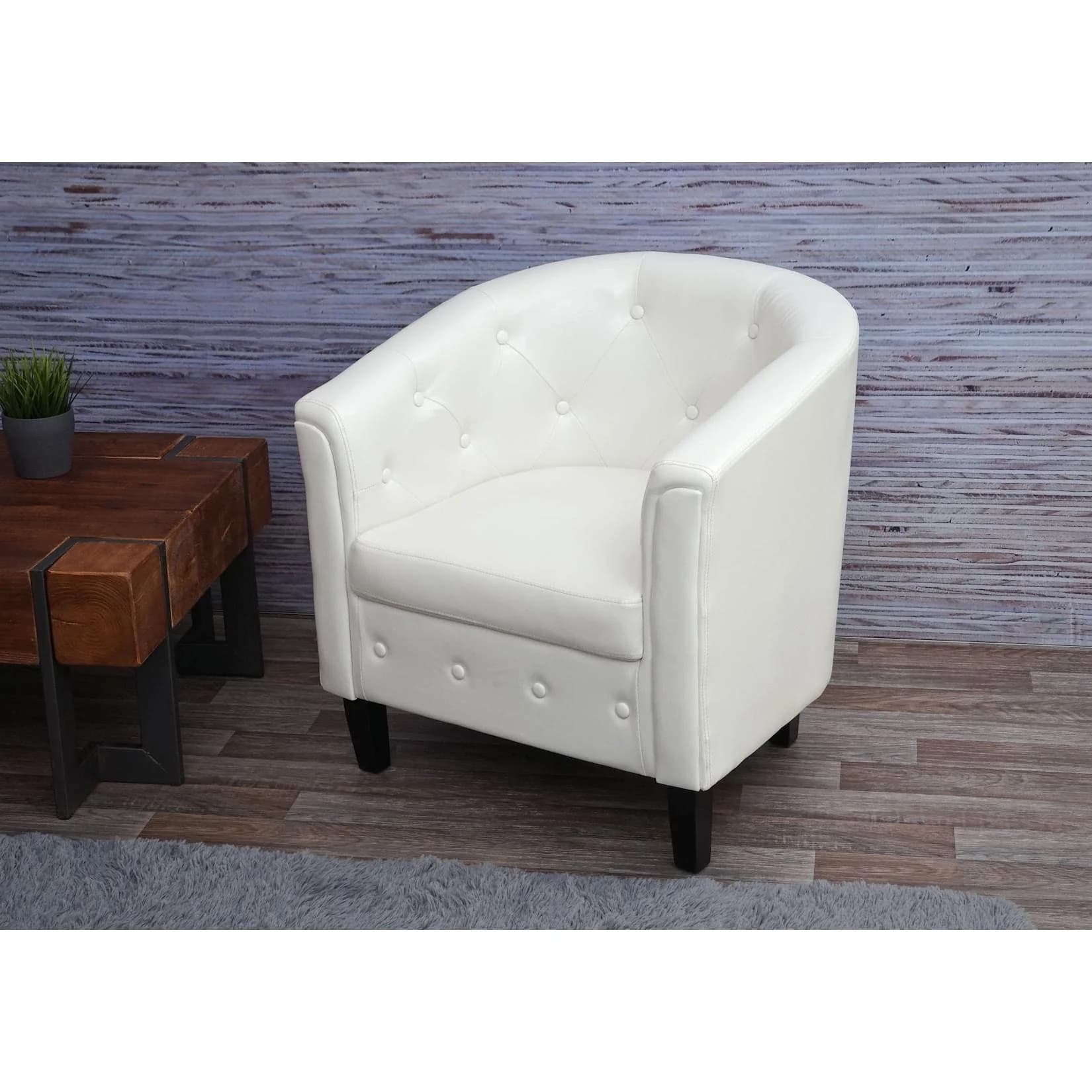 MCW Sessel Stafford T810 Loungesessel Chesterfield-Look Weiß Kunstleder
