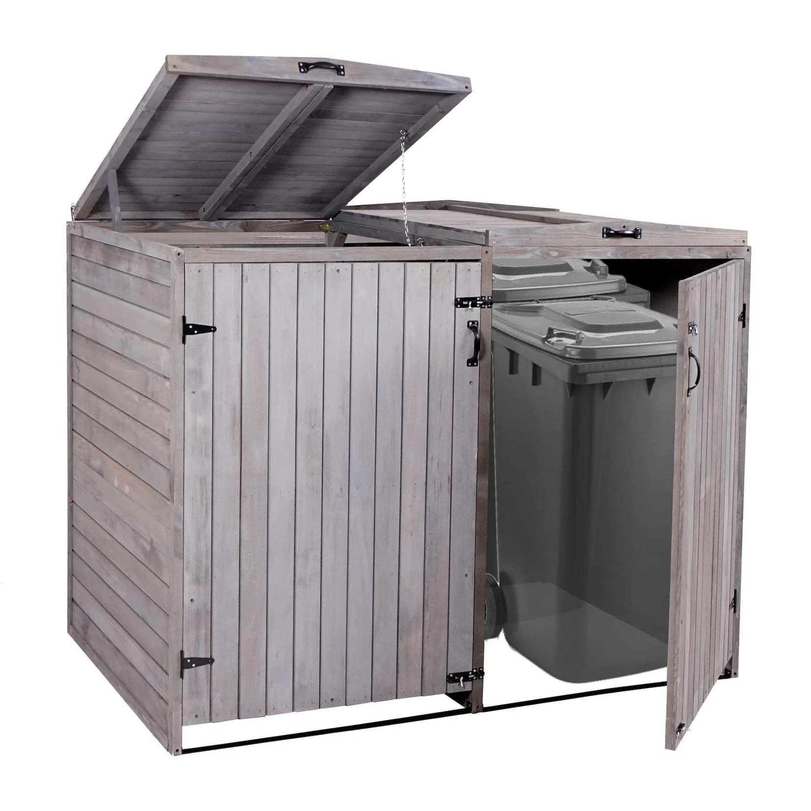 XL Mülltonnenverkleidung MCW-H74 - Holz anthrazit-grau