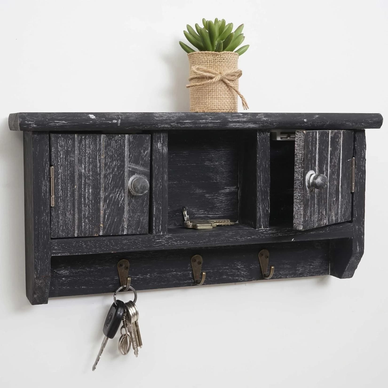 Schlüsselbrett MCW-A48 mit Türen - Massivholz Shabby Grau