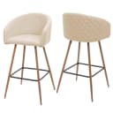 2er-Set Barhocker MCW-D72 mit Lehne, Metall Holzoptik, Stoff creme-beige Bild 1