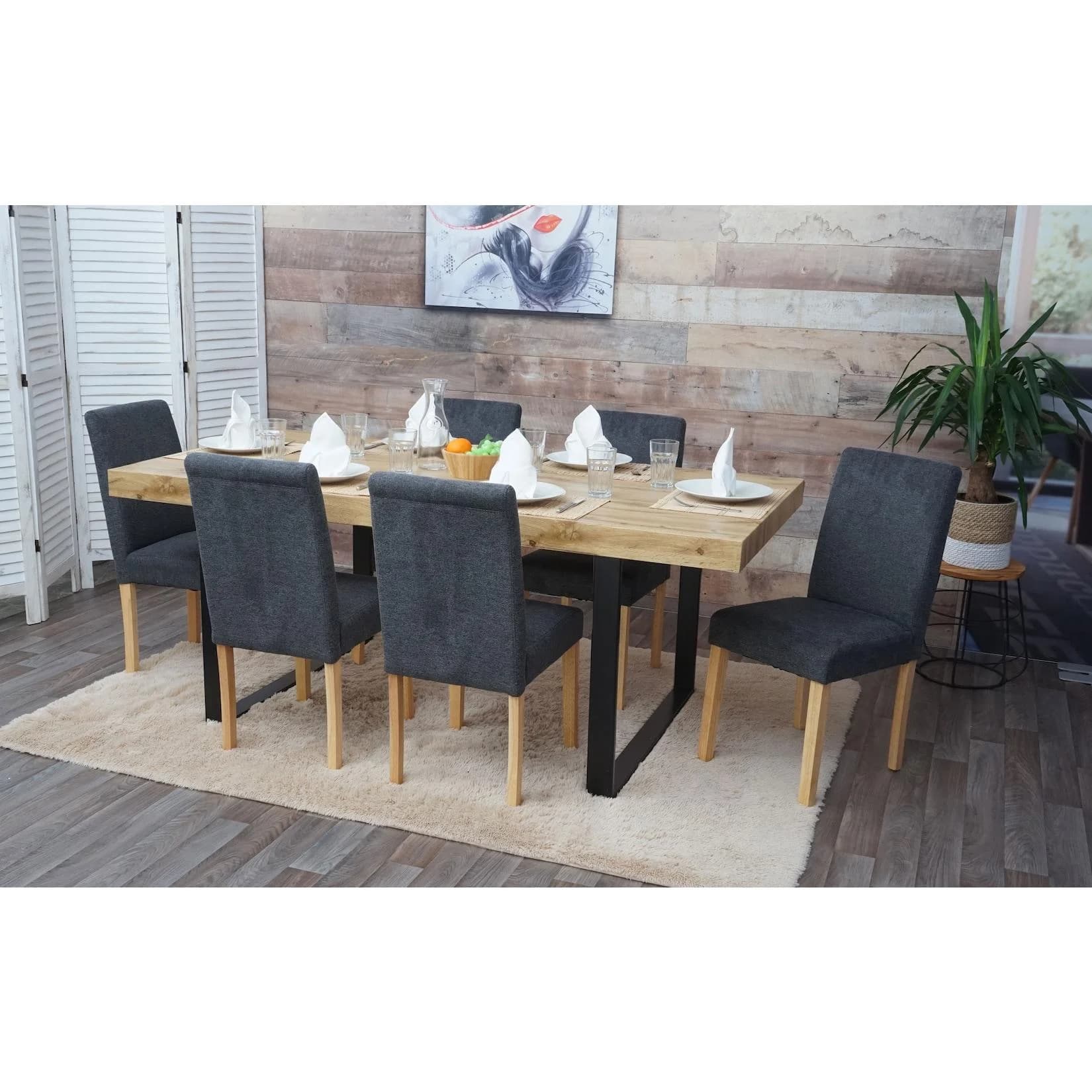 MCW 6er-Set Esszimmerstuhl Littau Textil Anthrazitgrau Helle Beine