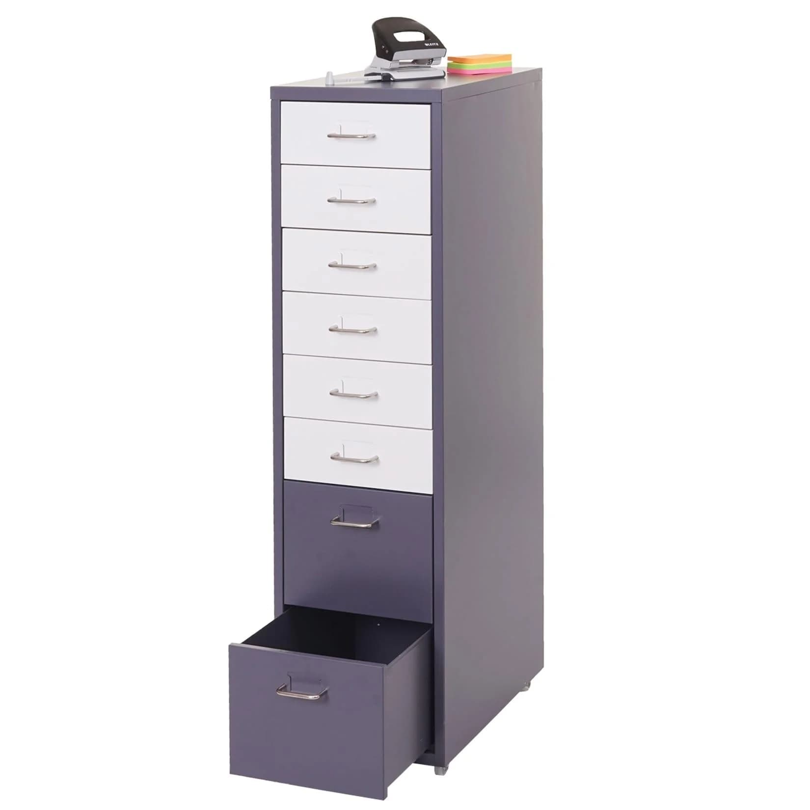 MCW Rollcontainer Preston T851 Stahlschrank 8 Schubladen Grau/Weiß