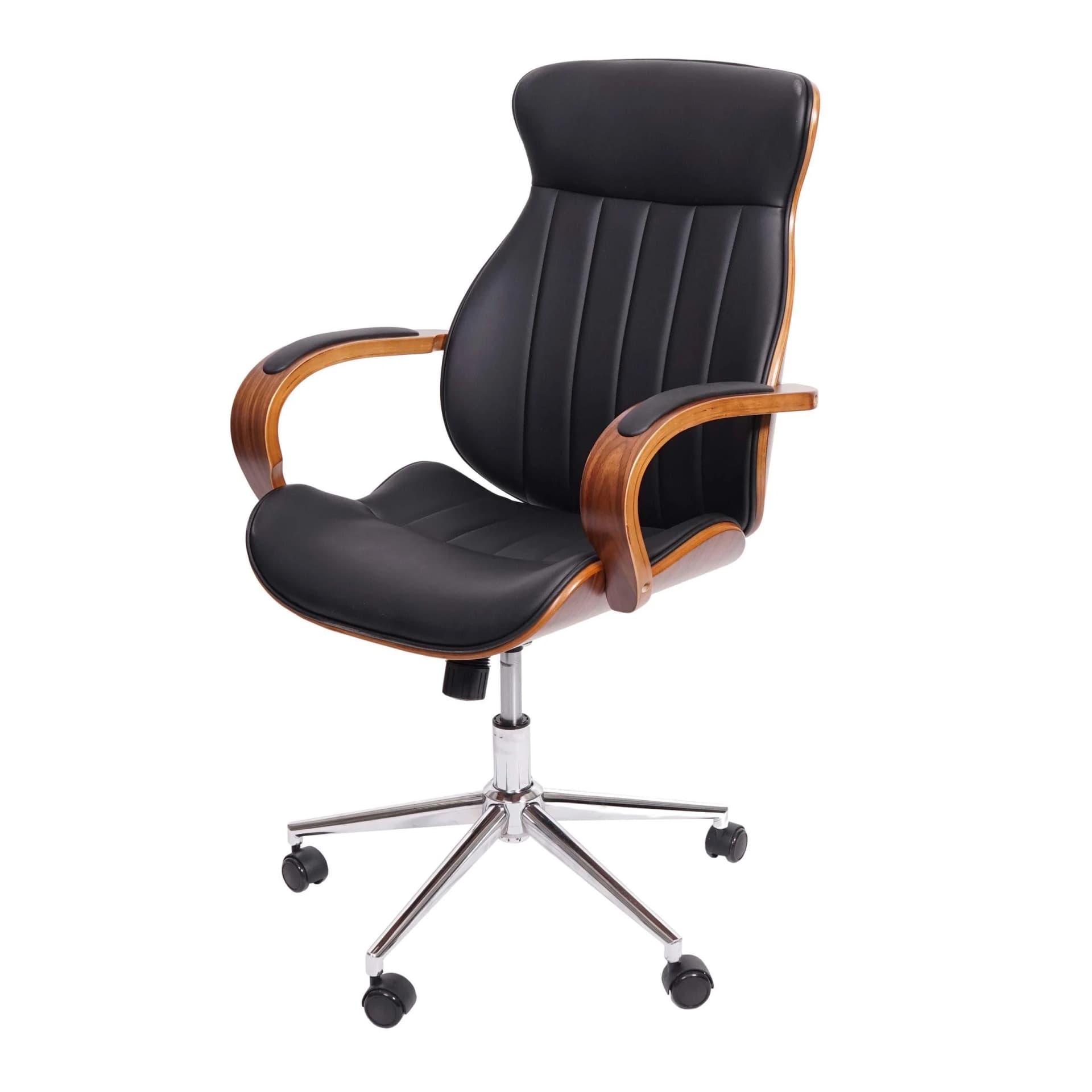 MCW-H39 Bürostuhl Schwarz Kunstleder Walnuss-Optik 360° Drehstuhl - Bild 2