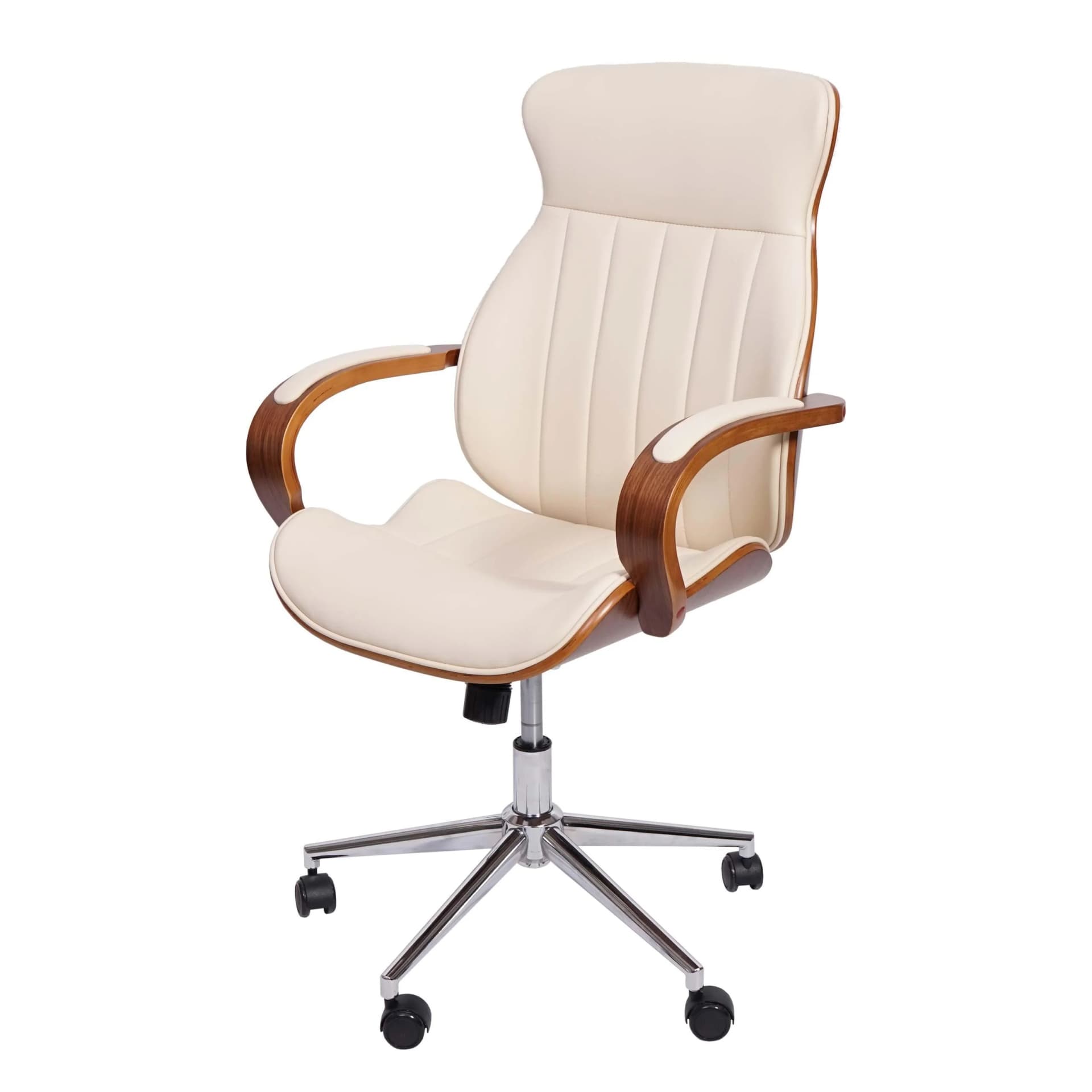 MCW-H39 Bürostuhl Chefsessel Walnuss-Optik Kunstleder Creme - Bild 2
