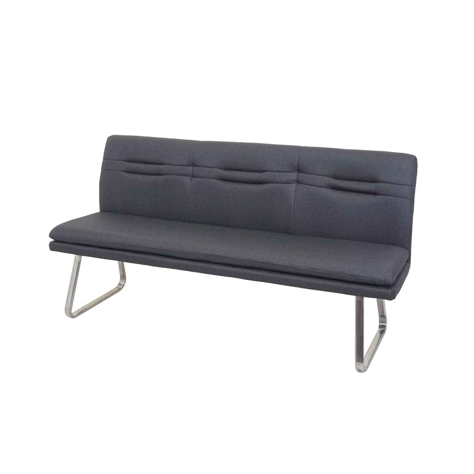 Sitzbank MCW-H70 Esszimmerbank Polsterbank Rückenlehne Stoff/Textil Edelstahl gebürstet Grau 180cm