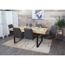 6er-Set Esszimmerstuhl MCW-H70 Freischwinger Stuhl Stoff/Textil Edelstahl Grau-Braun Bild 1