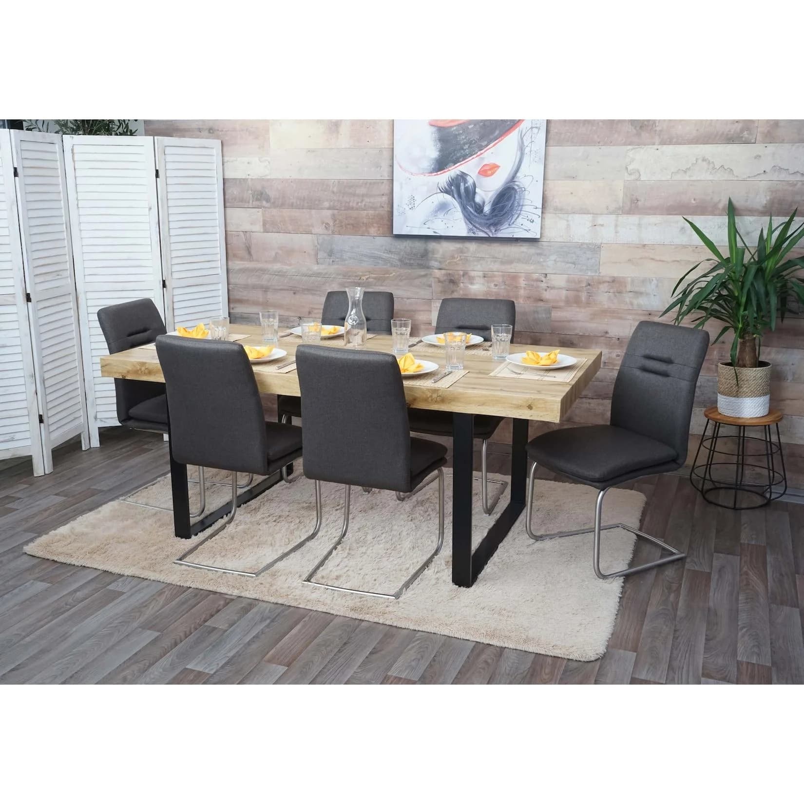 6er-Set Esszimmerstuhl MCW-H70 Freischwinger Stuhl Stoff/Textil Edelstahl Grau-Braun