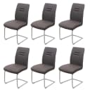 6er-Set Esszimmerstuhl MCW-H70 Freischwinger Stuhl Stoff/Textil Edelstahl Grau-Braun Bild 2