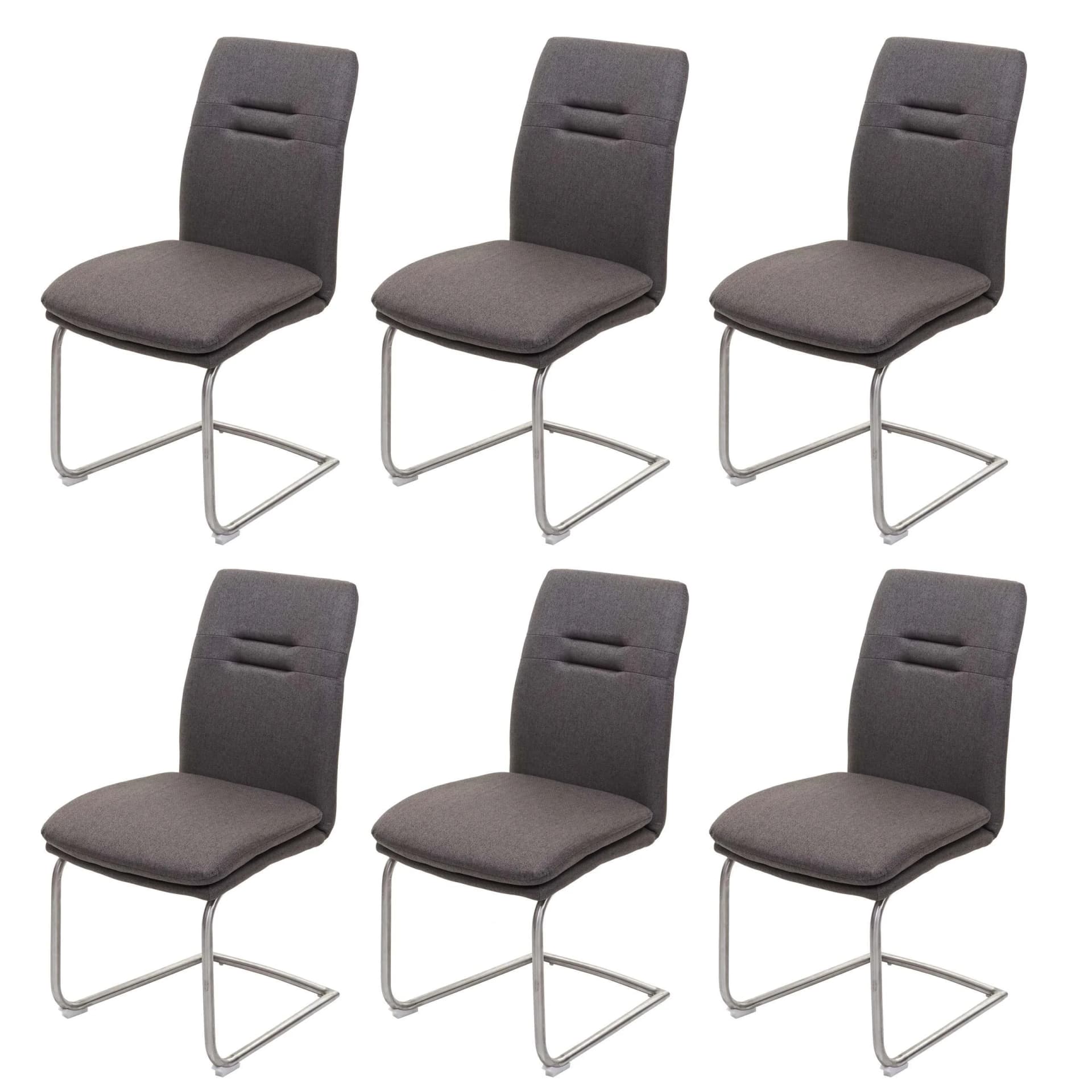 6er-Set Esszimmerstuhl MCW-H70 Freischwinger Stuhl Stoff/Textil Edelstahl Grau-Braun - Bild 2