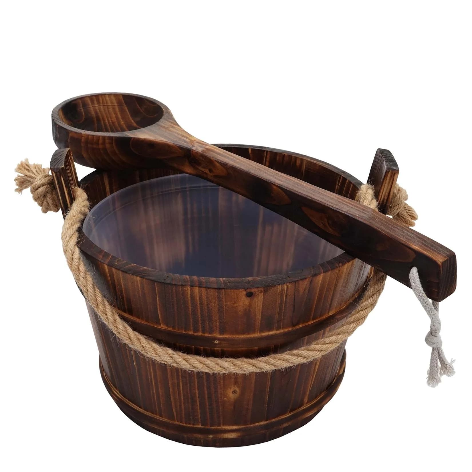 Saunakübel mit Einsatz MCW-B26, Saunaeimer Saunakelle Aufguss, Kiefernholz 3,5 L ~ dunkel-braun