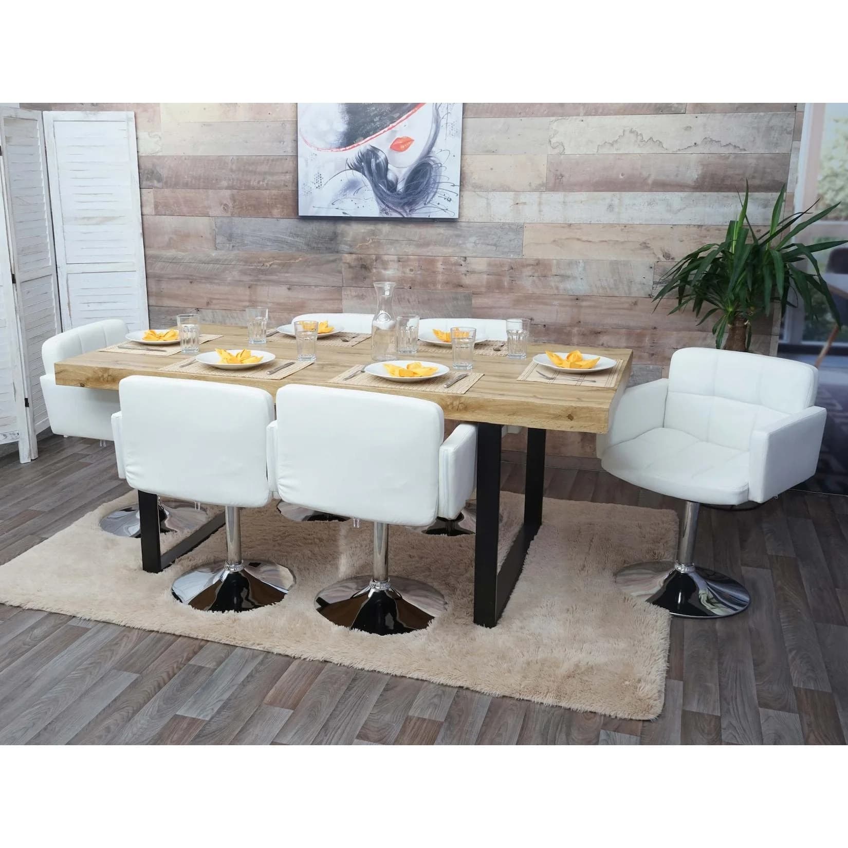 MCW 6er-Set Esszimmerstuhl Houston Weiß Kunstleder Chrom