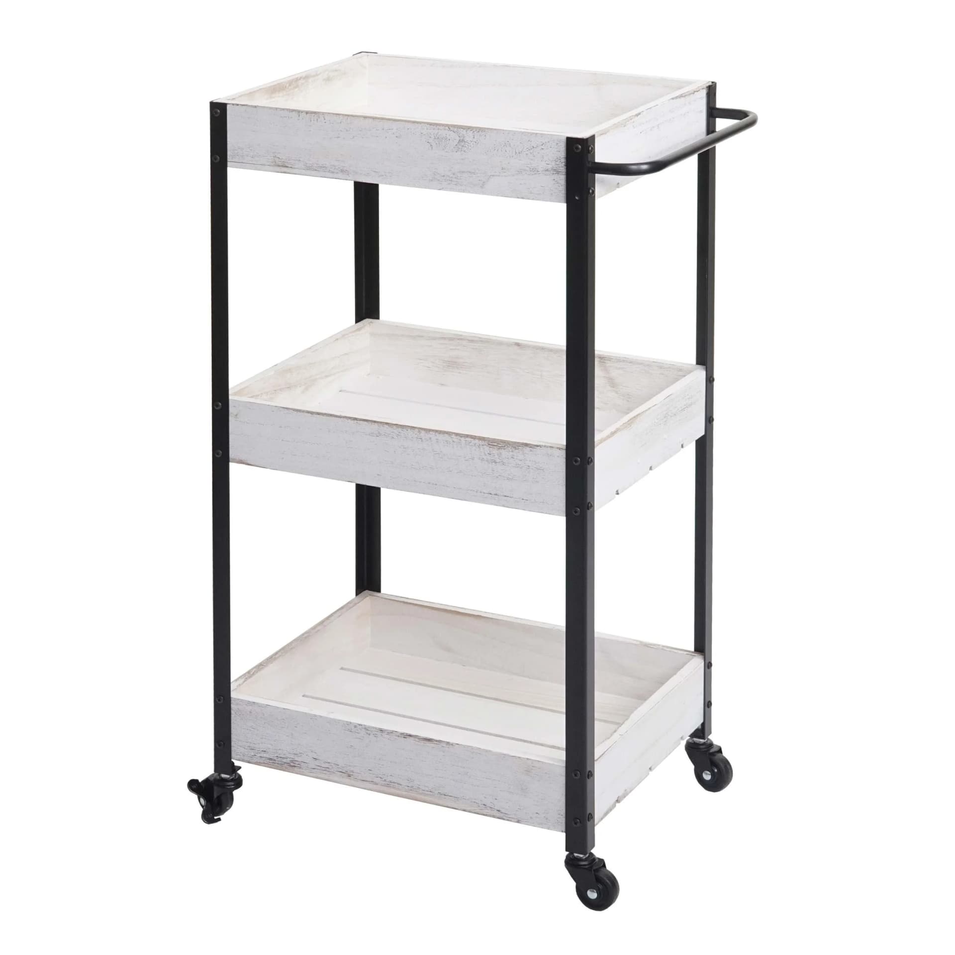 MCW Servierwagen MCW-H22 Massiv-Holz Shabby Weiß mit 3 Ablagekörben - Bild 2