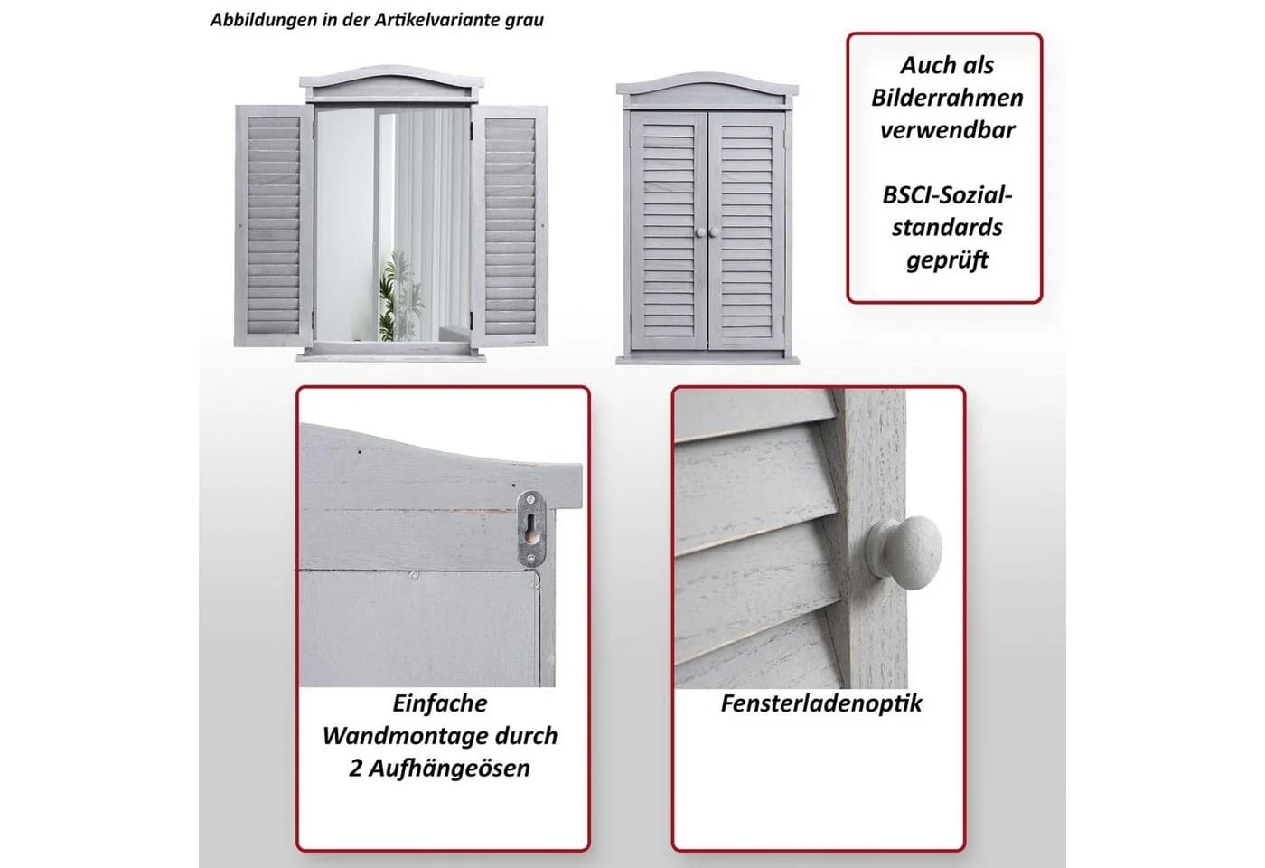 MCW Wandspiegel Badspiegel mit Fensterläden Shabby Braun - Bild 5