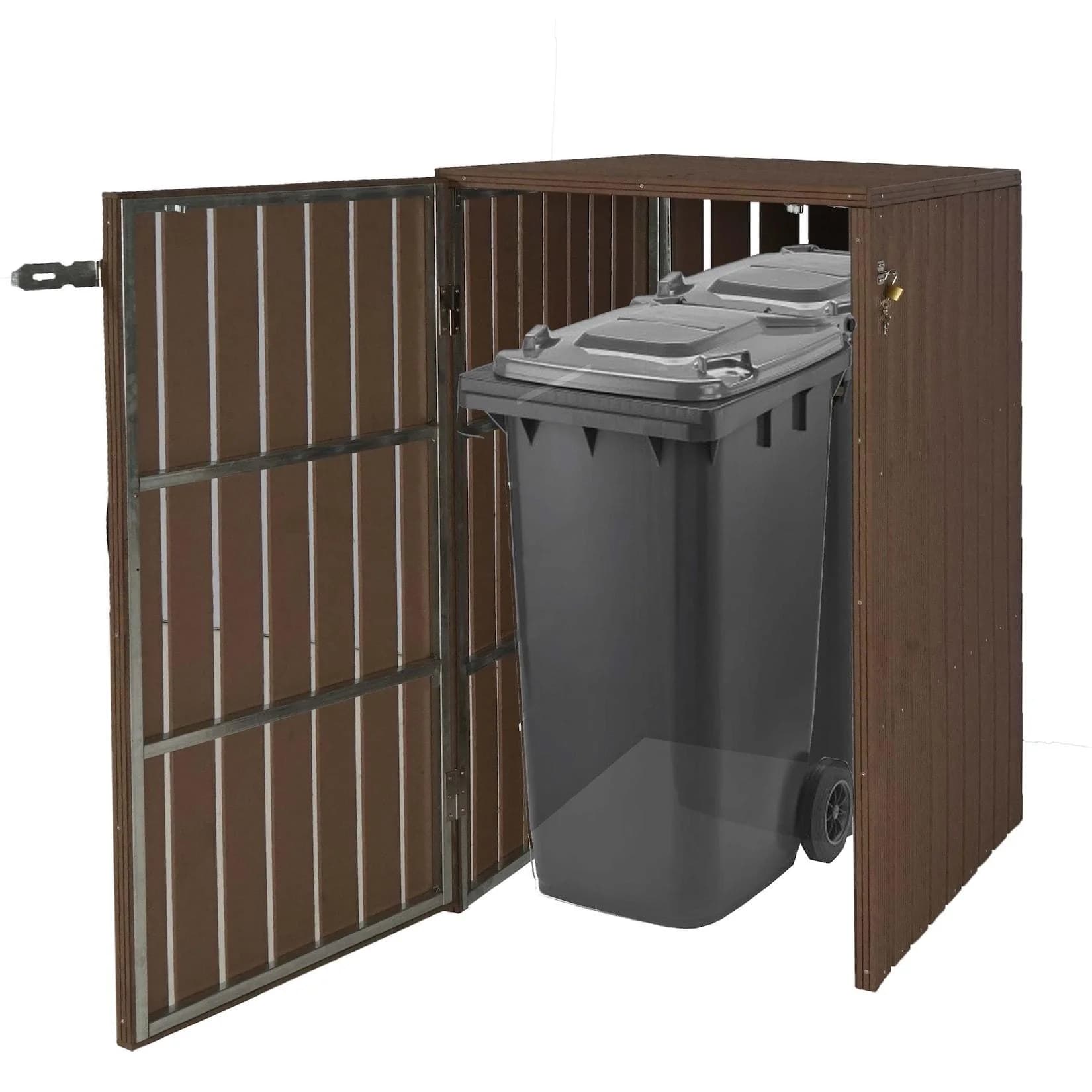 MCW XL Mülltonnenverkleidung WPC Metall Holzoptik Braun Erweiterbar