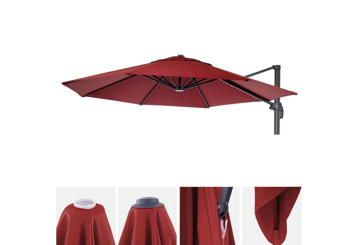 Sonnenschirmbezug MCW-A96, 8 Streben rund Ø3m 220g/m² Polyester Ersatz-Bezug für Ampelschirm MCW-A96~ bordeaux - Bild 3