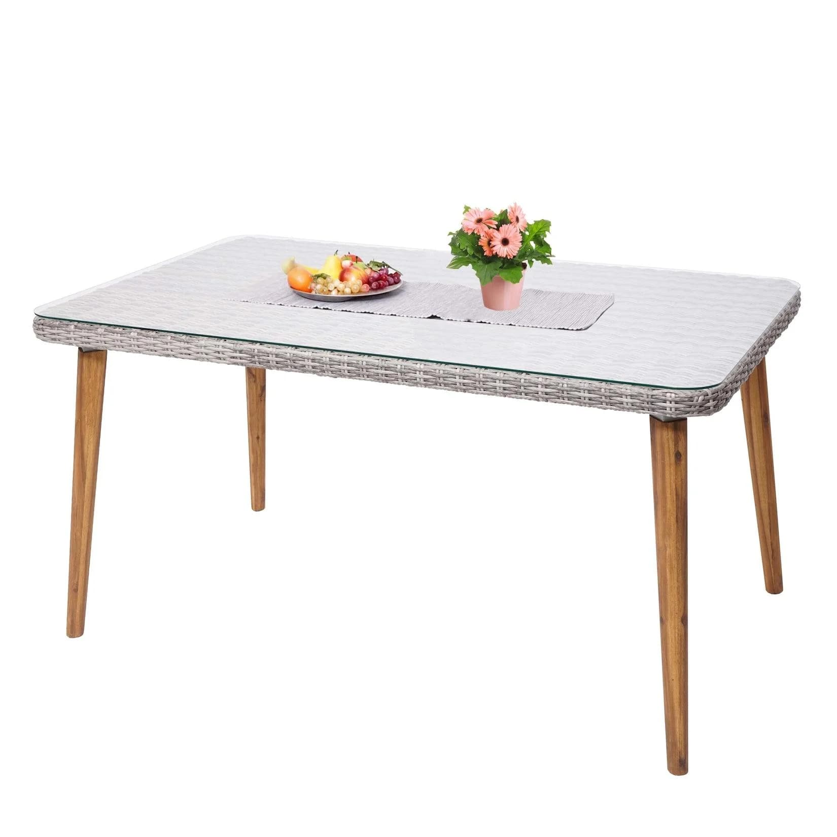 MCW Poly-Rattan Esstisch Halbrund Grau Stahl Akazie