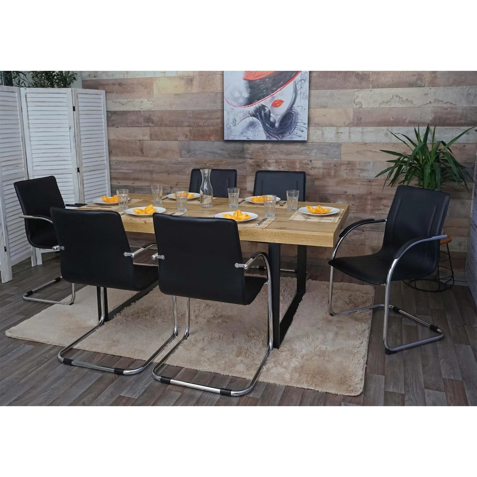MCW 6er-Set Esszimmerstuhl Perm Freischwinger Küchenstuhl Lehnstuhl Stuhl Stahl Schwarz