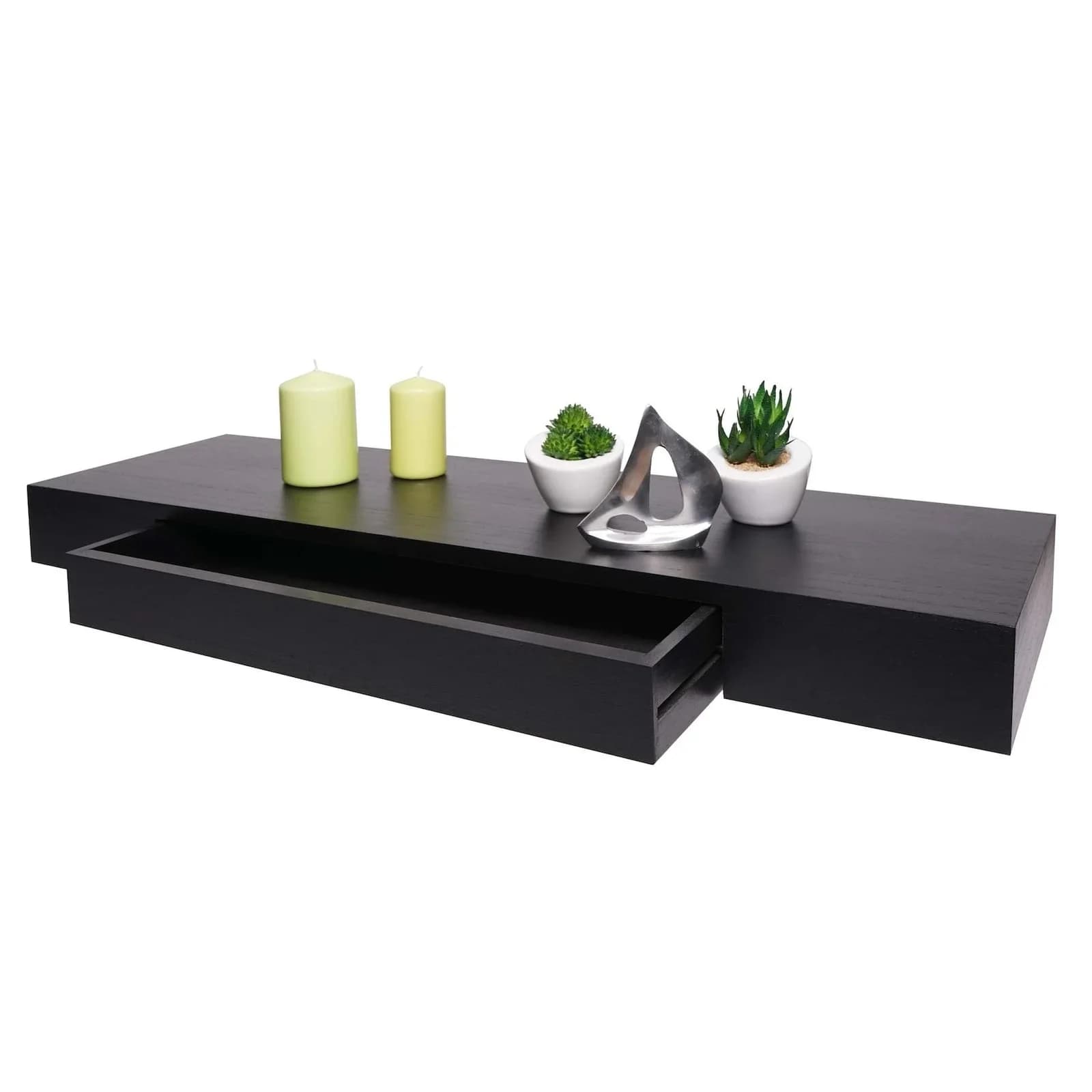 MCW Wandregal H37 mit Schublade Massivholz Schwarz