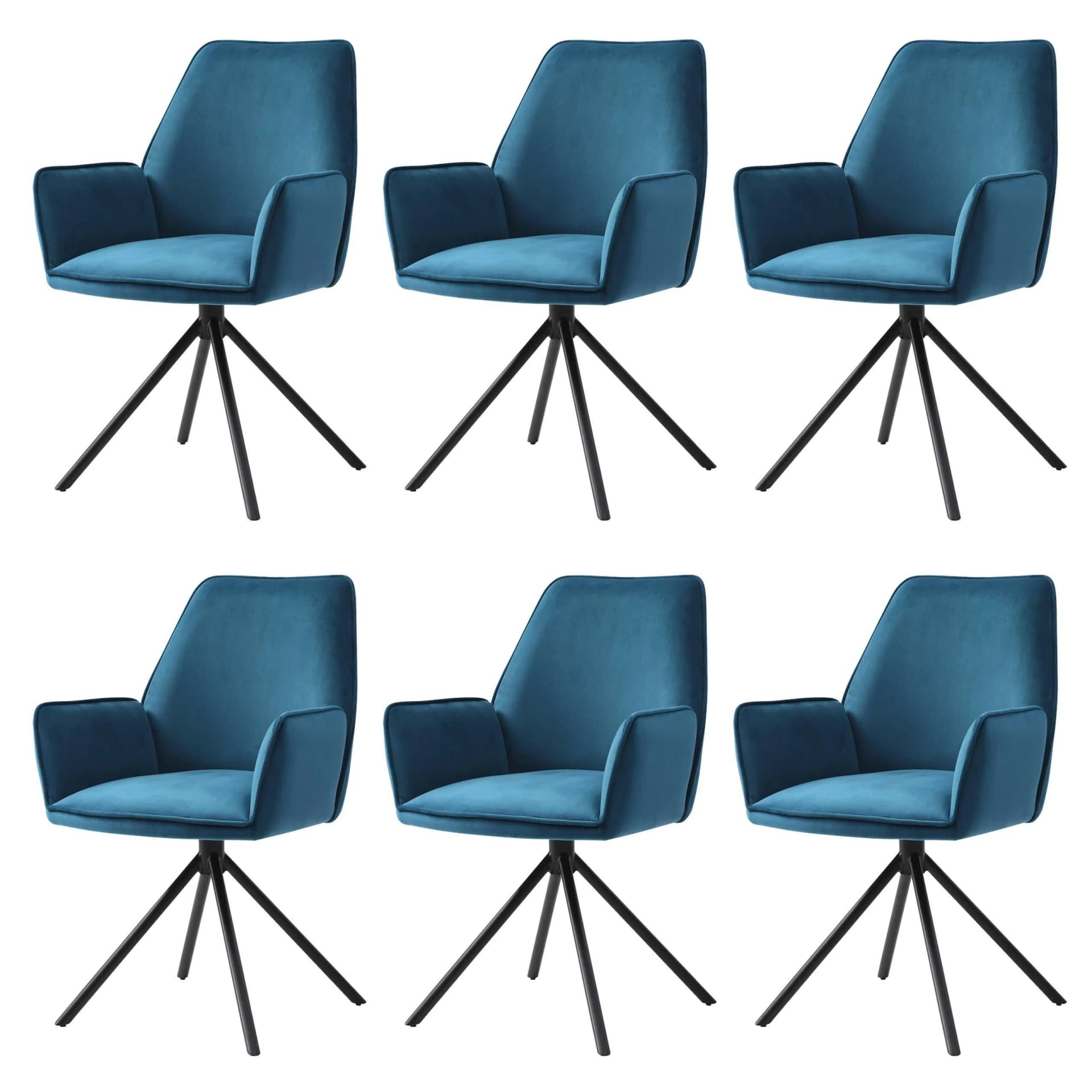 MCW 6er-Set Esszimmerstuhl MCW-G67 Samt türkis-blau mit Armlehne - Bild 2