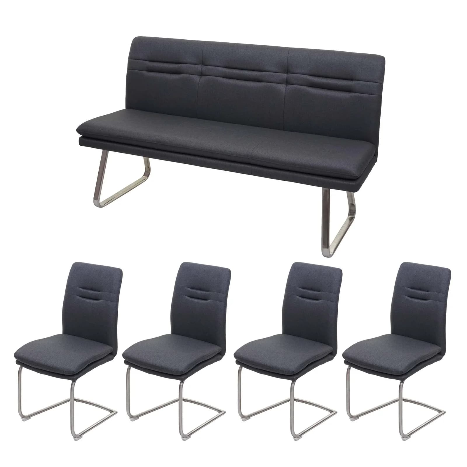 MCW Esszimmer-Set MCW-H70, 5-tlg. Dunkelgrau Stoff/Edelstahl - Bild 2