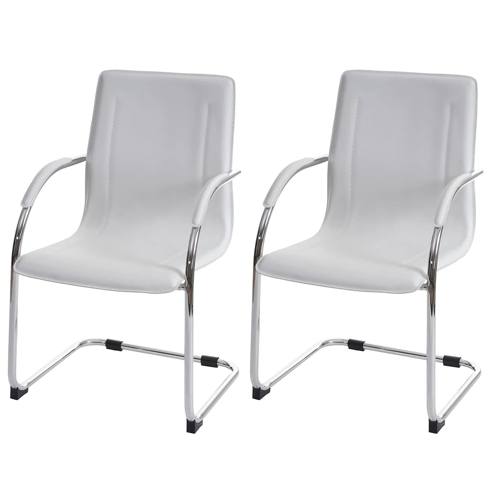 MCW 2er-Set Esszimmerstuhl Perm Freischwinger Weiß mit Armlehne