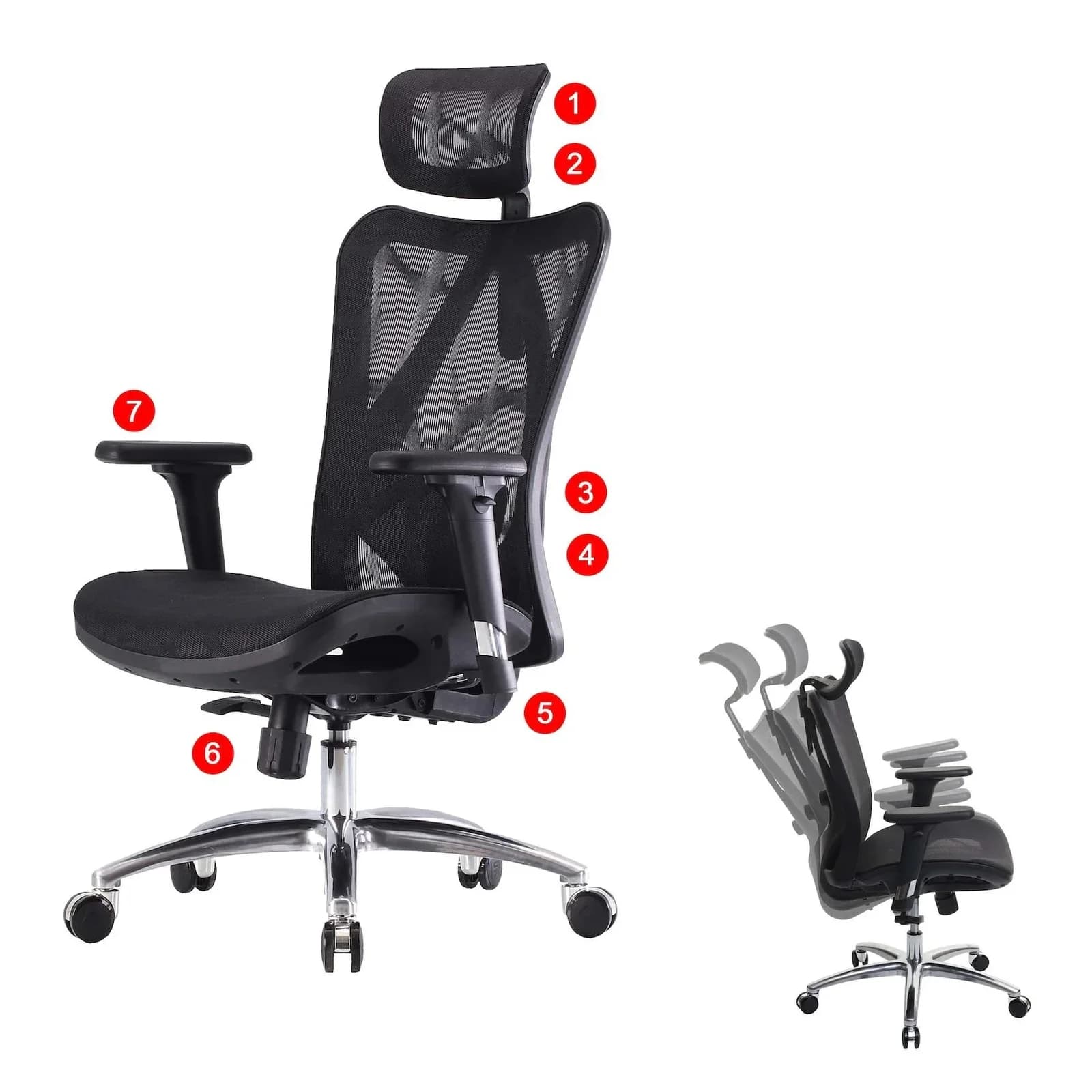 SIHOO Bürostuhl Schwarz Ergonomisch Verstellbare Armlehne 150kg