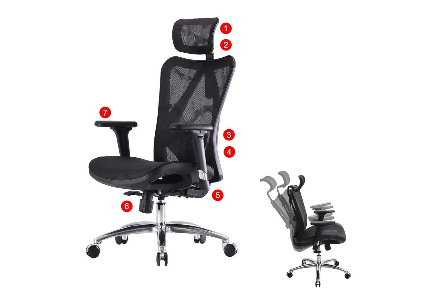 SIHOO Bürostuhl Schwarz Ergonomisch Verstellbare Armlehne 150kg - Bild 3