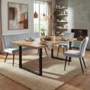 MCW Esszimmer-Set 2er Stuhl + 3-Sitzer Sitzbank Samt Metall Hellgrau Bild 1