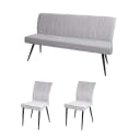 MCW Esszimmer-Set 2er Stuhl + 3-Sitzer Sitzbank Samt Metall Hellgrau Bild 2
