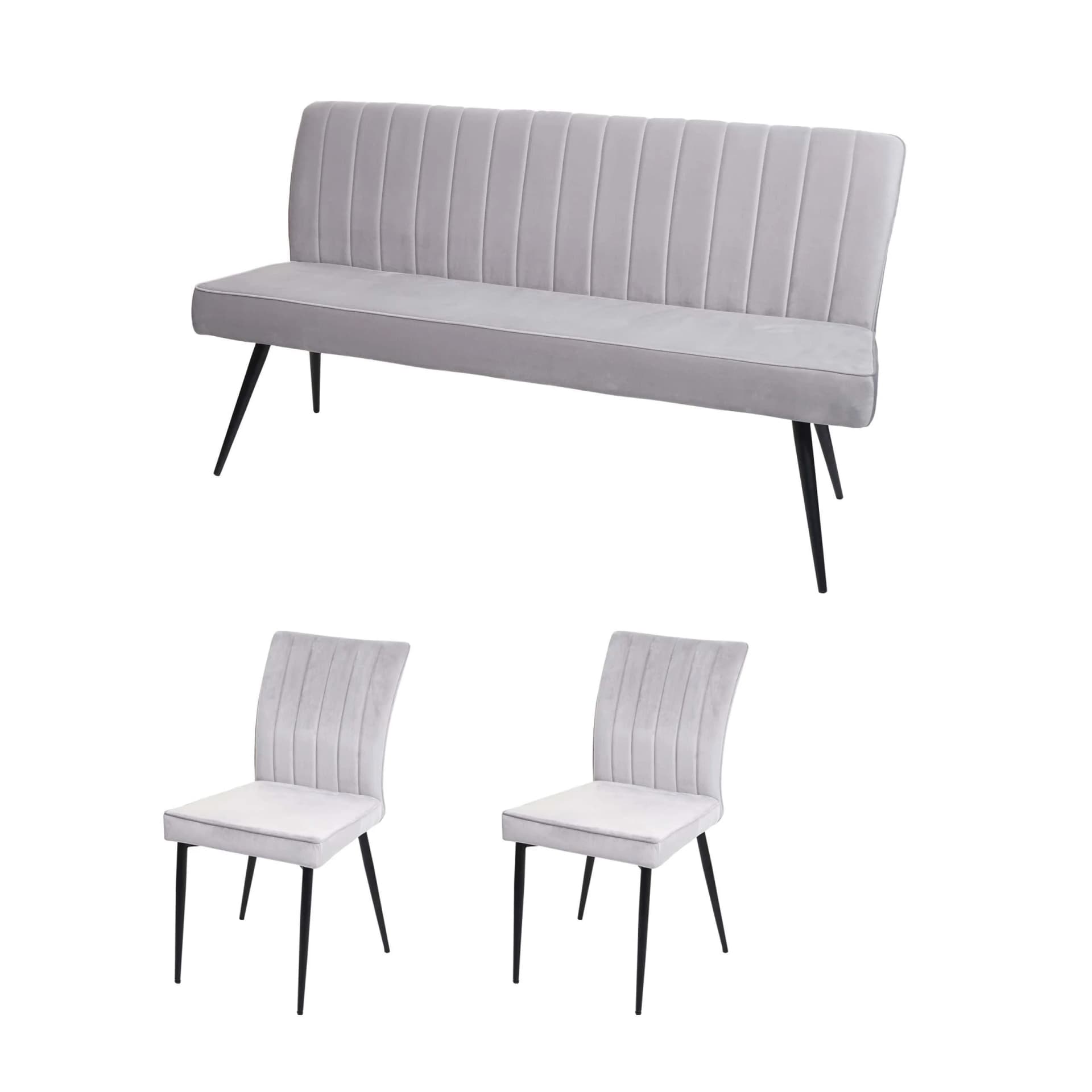 MCW Esszimmer-Set 2er Stuhl + 3-Sitzer Sitzbank Samt Metall Hellgrau - Bild 2