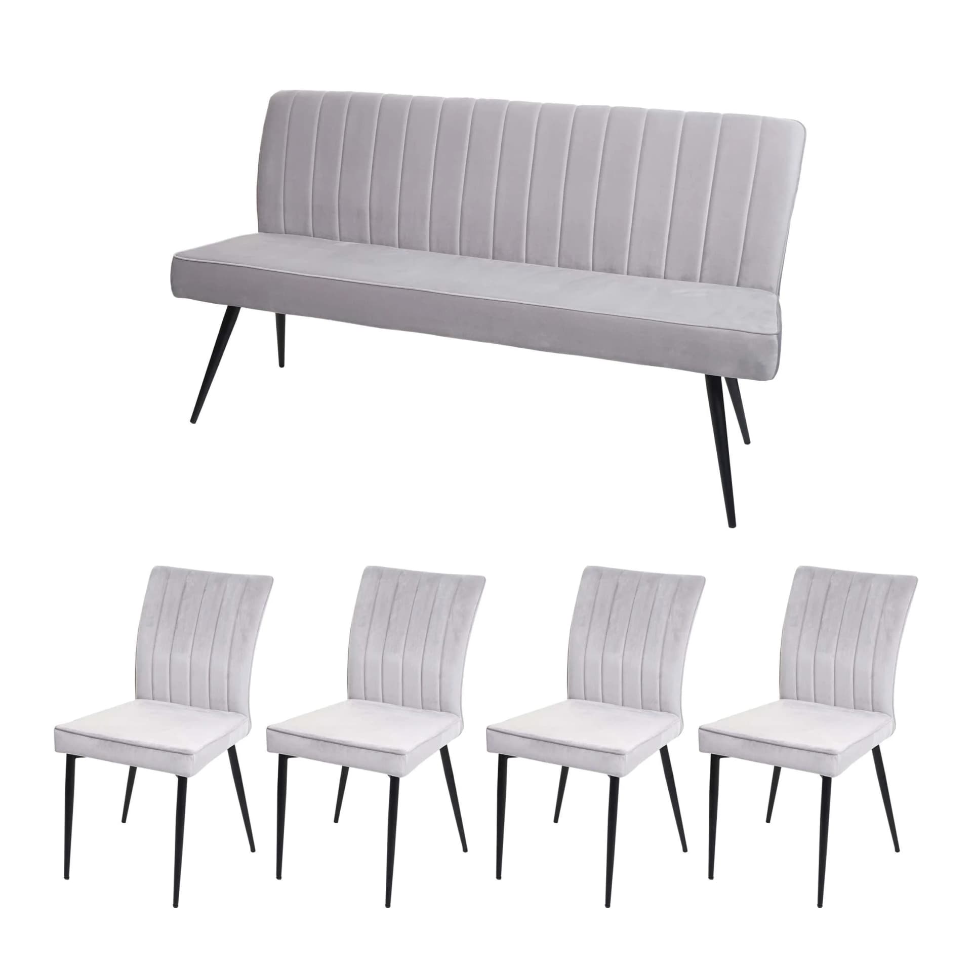 Esszimmer-Set MCW-K16 5-tlg. Hellgrau Samt Metall - Bild 2
