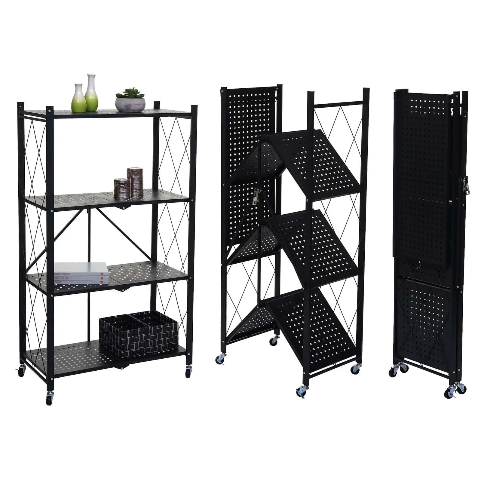 MCW Regal MCW-J85 Standregal Wohnregal Faltbar Stahl Schwarz 4 Ebenen