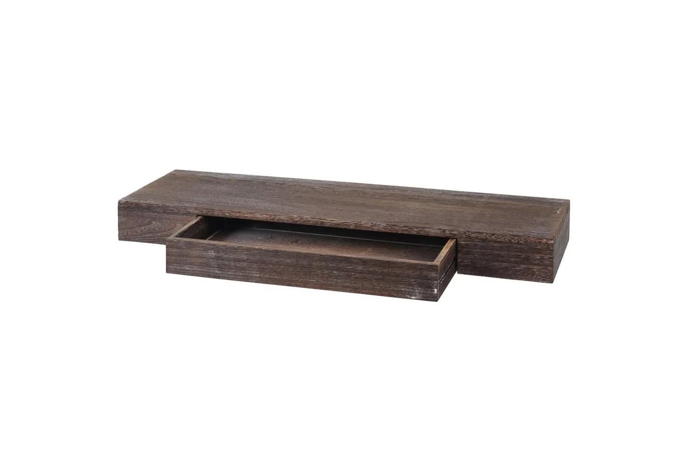 MCW Wandregal H37 mit Schublade Massivholz Braun Shabby - Bild 2