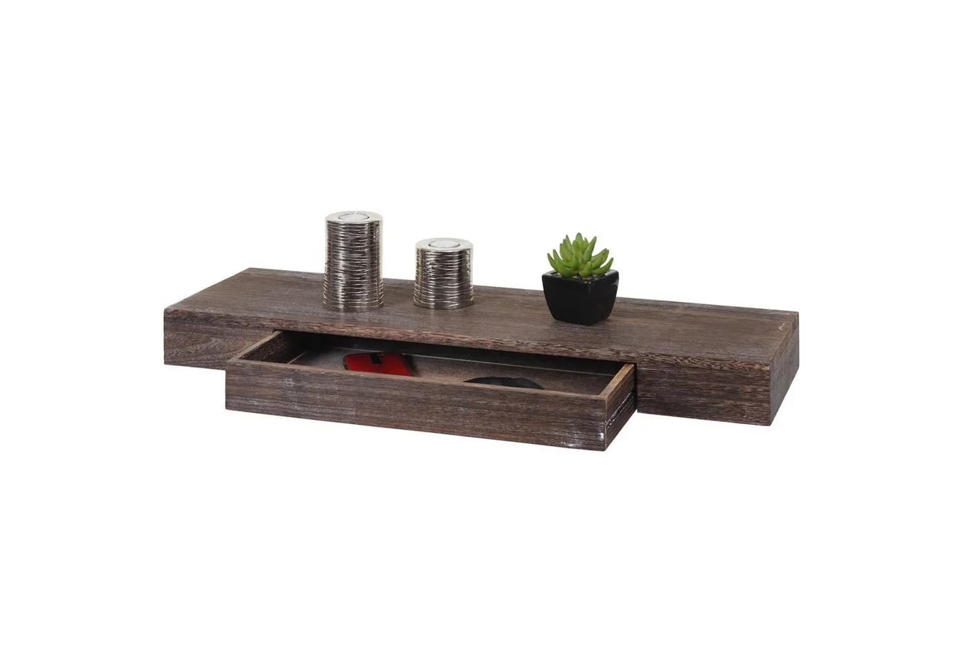 MCW Wandregal H37 mit Schublade Massivholz Braun Shabby - Bild 3