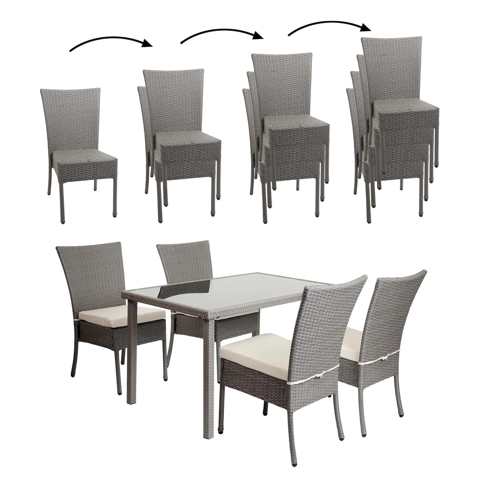 MCW Poly-Rattan Garnitur MCW-G19 4-Sitzer Grau Creme