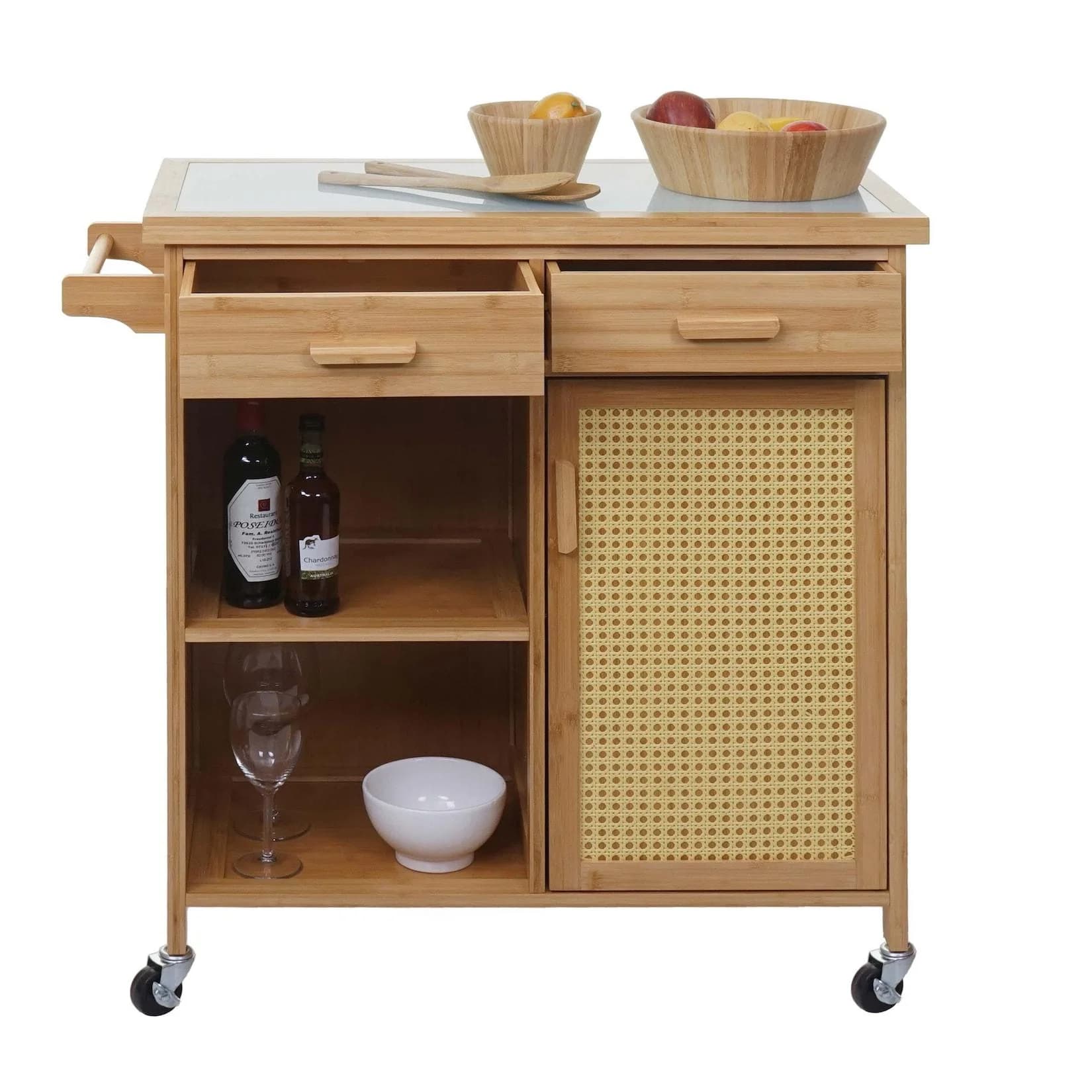 MCW Servierwagen Bambus Braun mit Griff und Schublade