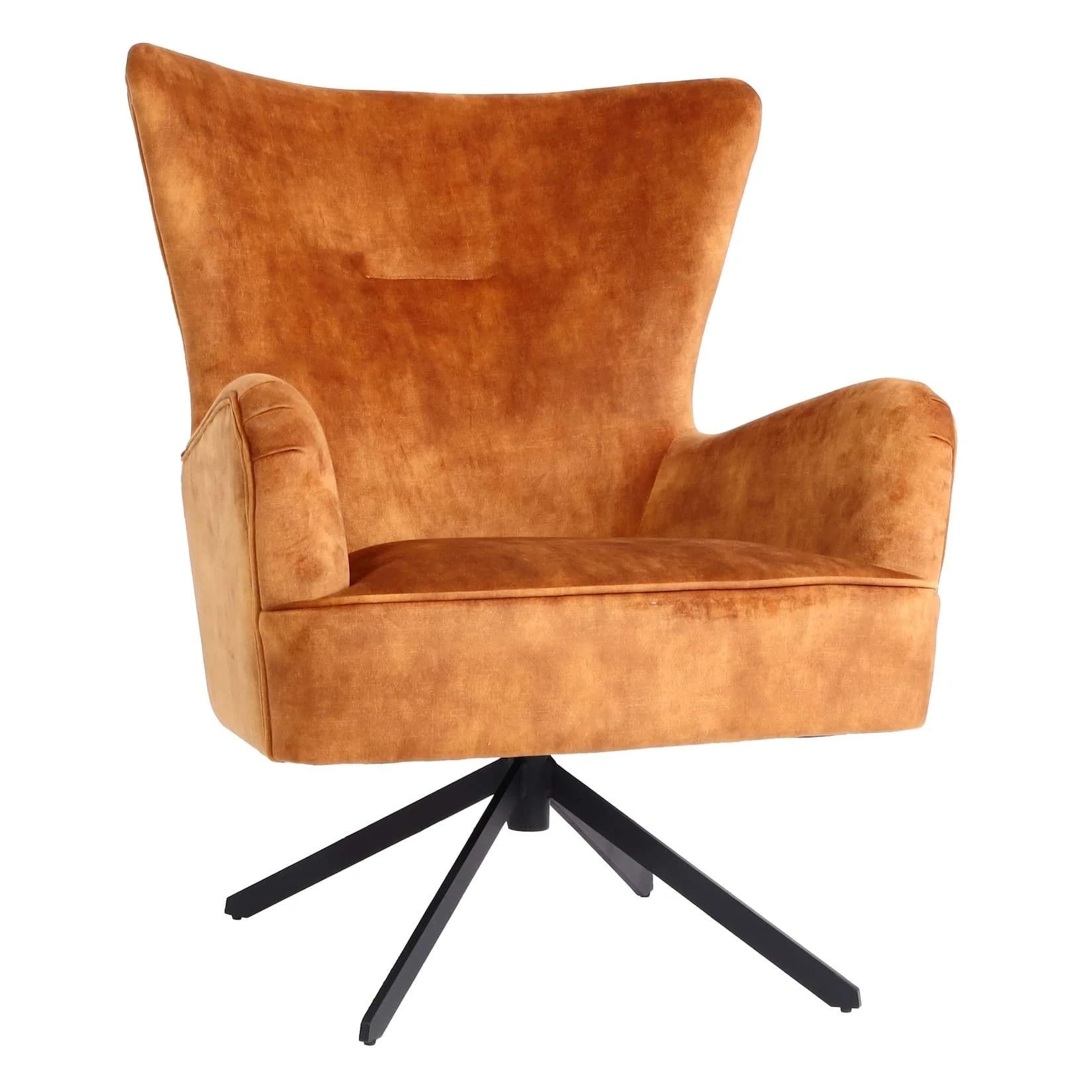 Lounge-Sessel MCW-L63 Vintage Samt Metall Gold-Braun Drehbar