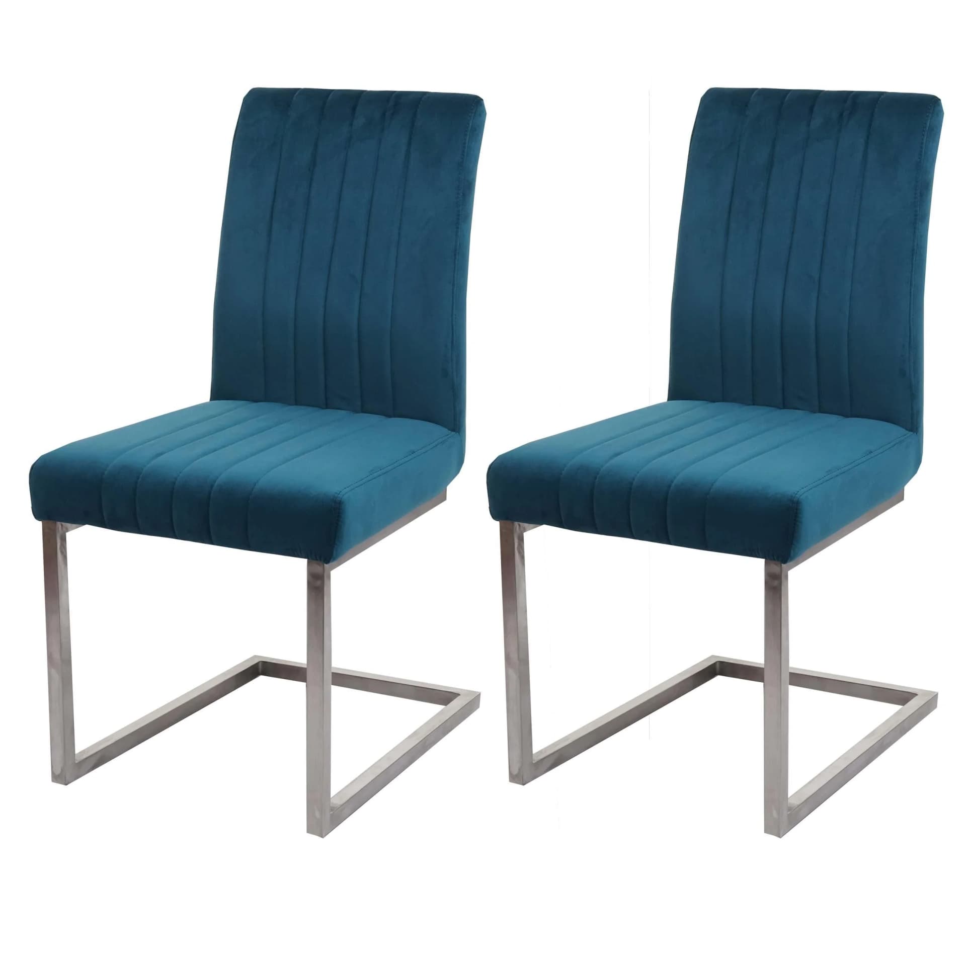 2er-Set Freischwinger MCW-L14 Samt Stuhl türkis-blau Edelstahl - Bild 2
